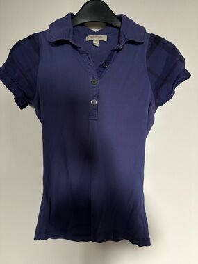 Burberry Purple Short-Sleeve Polo with Check Sleeve Detail